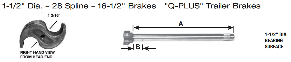 1-1/2 Dia. - 28 Spline - 16-1/2 Brakes Q-PLUS Trailer Brakes