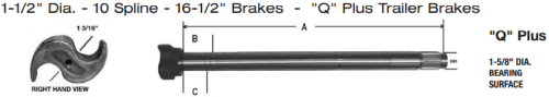 Meritor 1-1/2 Dia. 10 Spline 16-1/2 Brakes Q Plus Trailer Brakes