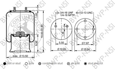 ContiTech 10 10.5V-24 S 1060 Air Spring - Hendrickson C-25872 