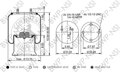 ContiTech 11 10.5-24 S 1200 Air Spring - Hendrickson C-24446 